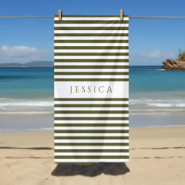 Toalha De Praia Padrão Listrado Verde Oliva Moderno Personalizado