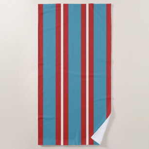 Toalha De Praia Padrão Listrado Vermelho e Azul Vibrante Design Mo