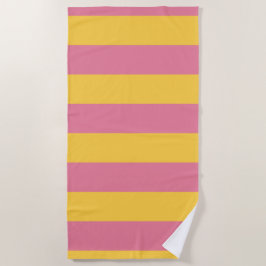 Toalha De Praia Padrão Listrado Vertical Rosa Vibrante e Amarelo