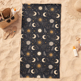 Toalha De Praia Padrão Místico Celestial da Lua