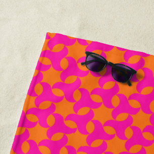 Toalha De Praia Padrão Mosaico Laranja-Rosa-Quente e Estrela Islâm