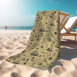 Toalha De Praia Padrão Náutico do Vintage - Antecedentes do Mapa A