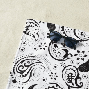 Toalha De Praia Padrão Paisley Preto e Branco – Arte Textil Elegan