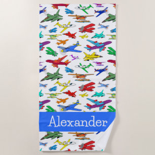 Toalha De Praia Padrão Personalizado de Aviões Coloridos