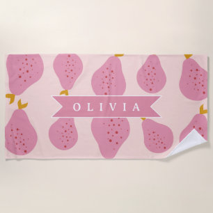 Toalha De Praia Padrão Personalizado de Pera Rosa Fofo Fruta Femin