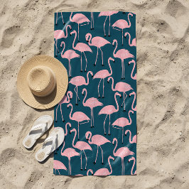 Toalha De Praia Padrão Retro de Flâmengo Desenhado à Mão | Rosa Tu
