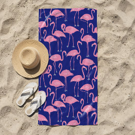 Toalha De Praia Padrão Retro de Flamingo Desenhado à Mão | Costeir