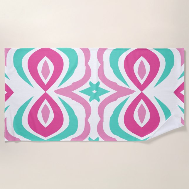 Toalha De Praia Padrão rosa e lacrimogênio (Frente)
