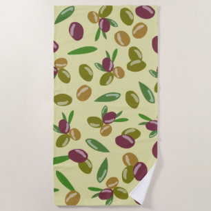 Toalha De Praia Padrão Rustic Olive and Olive Leaves