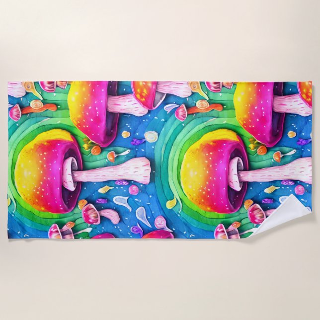 Toalha De Praia Padrão sem costura de cogumelo (Frente)