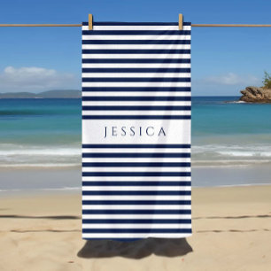 Toalha De Praia Padrão Striped Azul do Marinho Moderno Personaliza