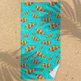 Toalha De Praia Padrão Tropical de Palhaço e Bolhas