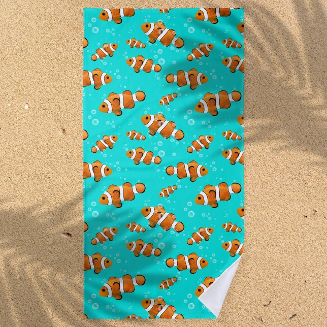 Toalha De Praia Padrão Tropical de Palhaço e Bolhas (Tropical Clownfish Pattern Beach Towel)