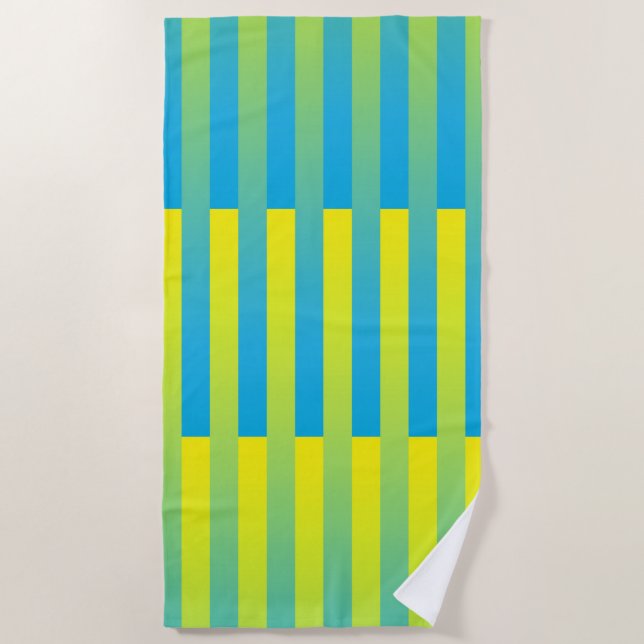Toalha De Praia Padrão verde amarelo azul riscado (Frente)