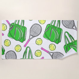 Toalha De Praia Padrão Verde de Racquet de Tênis cor-de-pré-disque