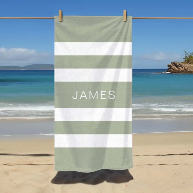 Toalha De Praia Padrão Verde de Sage Moderno (Modern Sage Green Striped Pattern Beach Towel)