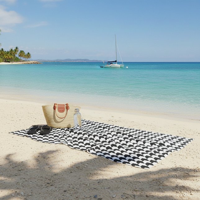 Toalha De Praia Padrão xadrez houndstooth preto clássico (Criador carregado)