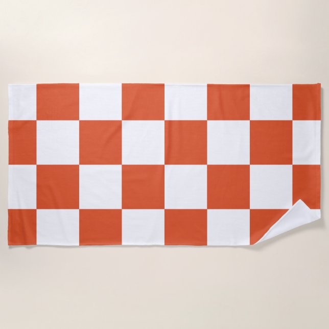 Toalha De Praia Padrão Xadrez Laranja e Branco (Frente)
