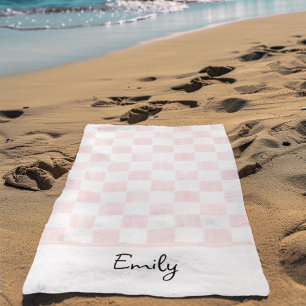 Toalha De Praia Padrão Xadrez Pintado de Rosa Personalizado
