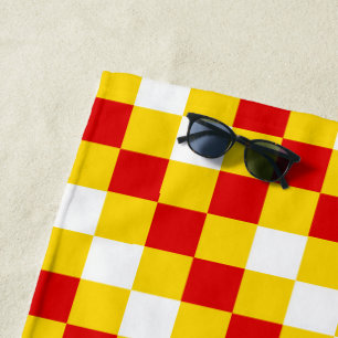 Toalha De Praia Padrão Xadrez Vermelho Branco Amarelo Design 
