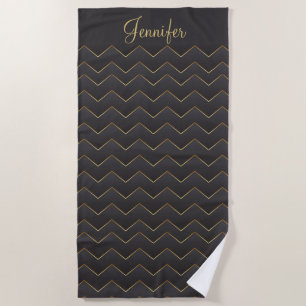 Toalha De Praia Padrão Zig Zag Chevron Dourado