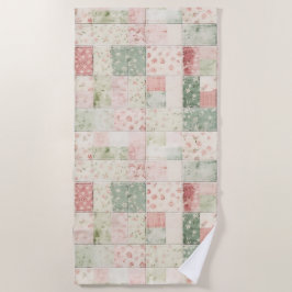 Toalha De Praia Padrões de Colcha Floral Rosa Menta Ocidental