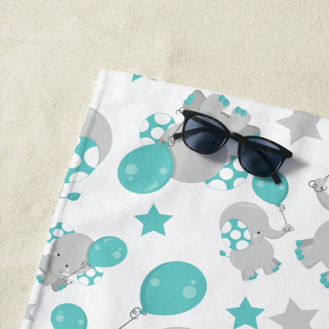 Toalha De Praia Padrões De Elefantes, Elefantes Bonitos - Cinzas A (In Situ)