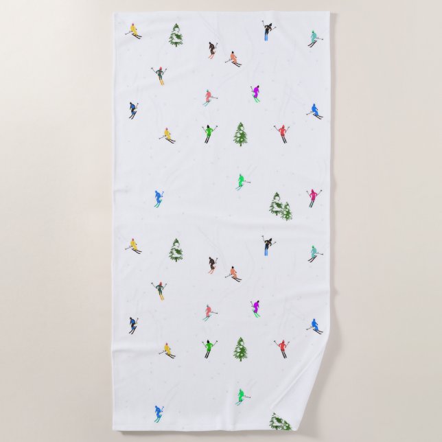 Toalha De Praia Padrões de esqui de esqui alpino no inverno (Frente)