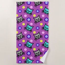 Toalha De Praia Padrões de gatos bonitos em violet Beach Towel