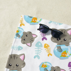 Toalha De Praia Padrões De Gatos, Gatos Cutes, Gatinhos, Peixes