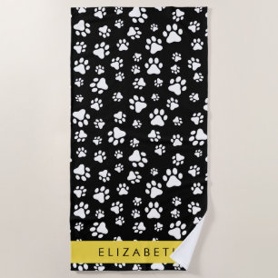 Toalha De Praia Padrões de pata, patas de cão, preto e branco, seu