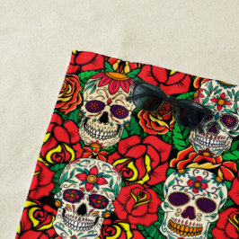 Toalha De Praia Padrões de Skulls Florais