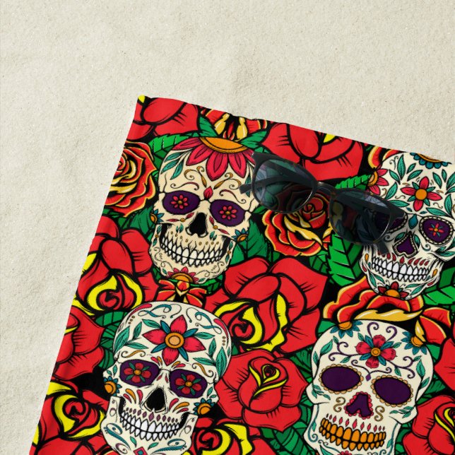 Toalha De Praia Padrões de Skulls Florais (In Situ)