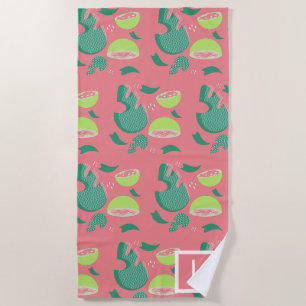 Toalha De Praia Padronagem de Fruta Verde Rosa Verde Goiaba