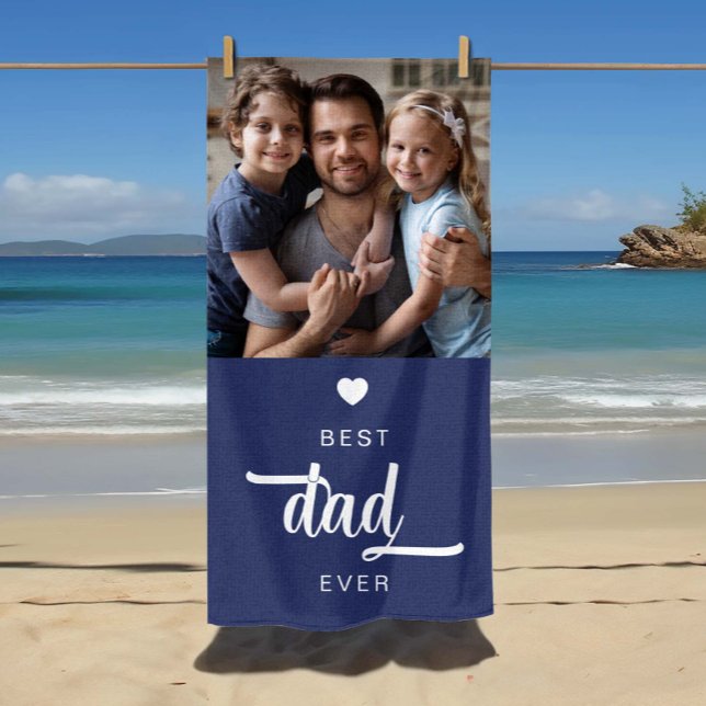 Toalha De Praia Pai de Foto Moderno Nunca Azul (Modern Photo Best Dad Ever Blue Beach Towel)