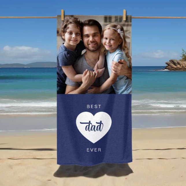 Toalha De Praia Pai de Foto Moderno Nunca Azul (Modern Photo Best Dad Ever Blue Beach Towel)