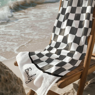 Toalha De Praia Painted Black Checkerboard Pattern Personalized