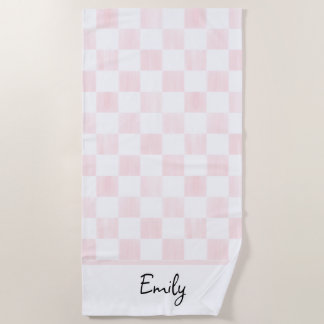Toalha De Praia Painted Pink Checkerboard Pattern Personalized