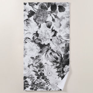 Toalha De Praia País moderno branco preto da aguarela floral