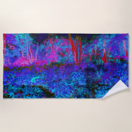 Toalha De Praia Paisagem de Jardim Impressionista Azul Escuro e Ve