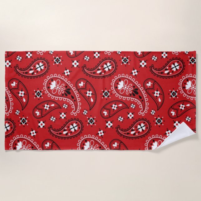 Toalha De Praia Paisley Pattern com Fundo Vermelho-23214 (Frente)
