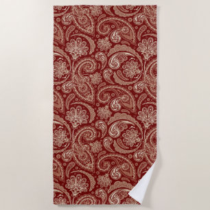 Toalha De Praia Paisley Vermelho Branco E Negro
