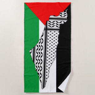 Toalha De Praia Palestina - Bandeira e Mapa com Padrão Keffiyeg