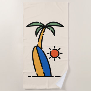 Toalha De Praia Palm de Coco e Crianças de Surfboard