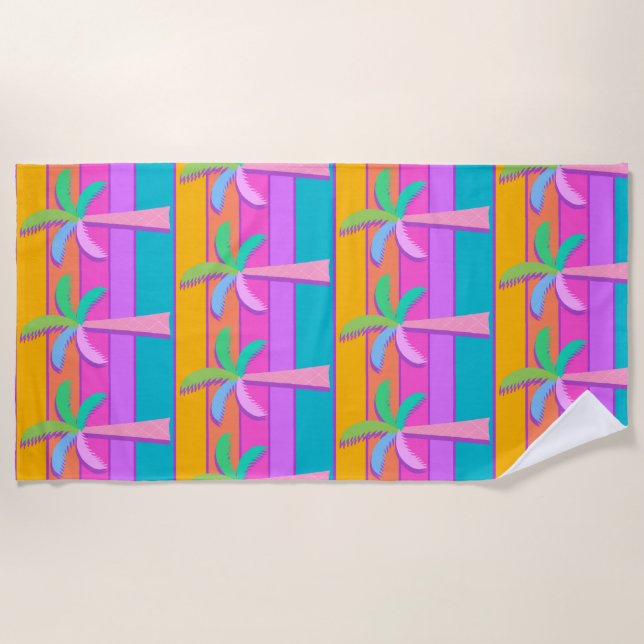 Toalha De Praia Palm Primaveras Laranja Torres Sunset Palm Árvore (Frente)