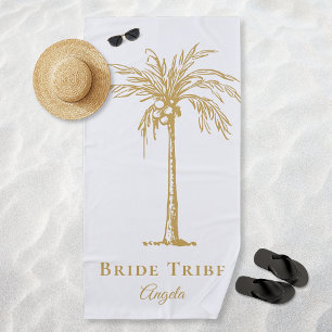 Toalha De Praia Palm Tree Dourada Tropical da Tribo da Noiva Perso