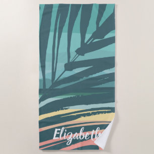 Toalha De Praia Palm Tropical Leaf Sunset Nome Personalizado
