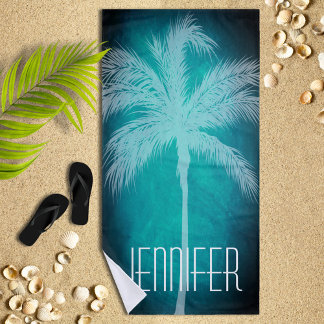 Toalha De Praia Palma Tropical Aqua Blue Personalised Beach Towel