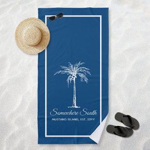 Toalha De Praia Palmeira Azul Elegante Personalizada Branco