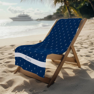 Toalha De Praia Palmeiras Brancas sobre Azul Marinho